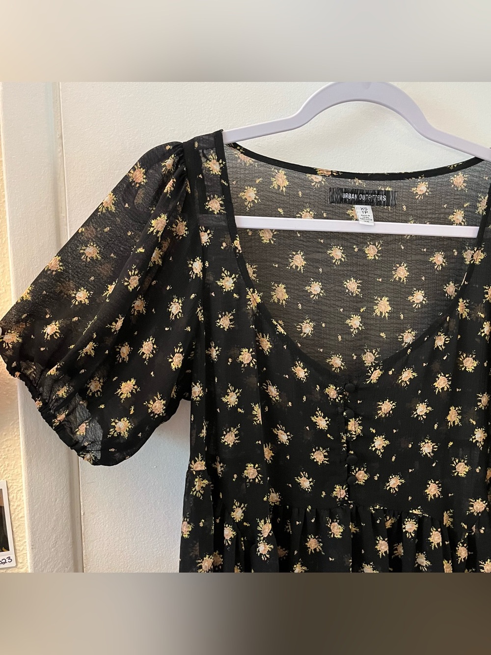 Urban Outfitters Sheer Floral Dress Puff Sleeves Dainty Dark Fairy Witchy Flowy